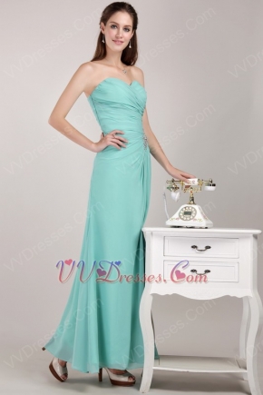 Side Split Shows Leg Style Turquoise Chiffon Cheap Prom Dress