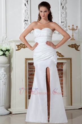 Unique Empire Waist A-line Split Skirt White Prom Party Dress