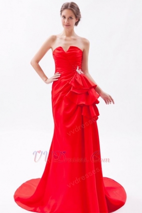 V-Shaped Strapless Court Train Scarlet Prom Dress For Sale