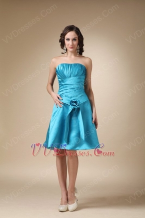 A-line Strapless Knee-length Sky Blue Girls Bridesmaid Dress