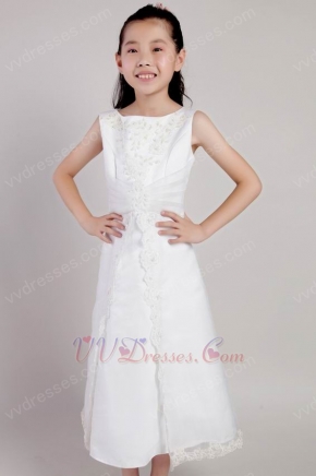 White Scoop Floor Length Appliques Baby Flower Girl Dress