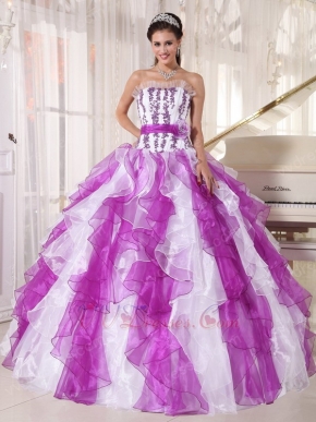 Purple And White Ombre Color Organza Fabric Quinceanera Dress Cheap