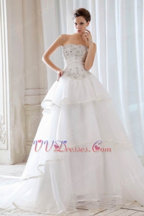 Sleeveless Beading Crystal Ivory Layers Puffy Wedding Dress