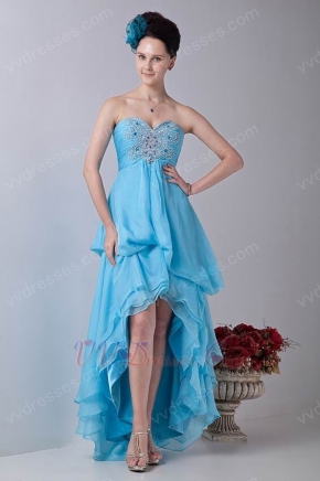 Unique High Low Skirt Aqua Blue Chiffon Prom Dress Cheap Price