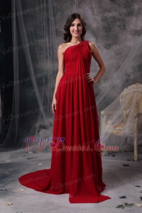 One Shoulder Wine Red Chiffon Top Seller Prom Dress Gown Inexpensive