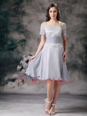 Gray Square Chiffon and Lace Mother Of The Bride Dress Modest