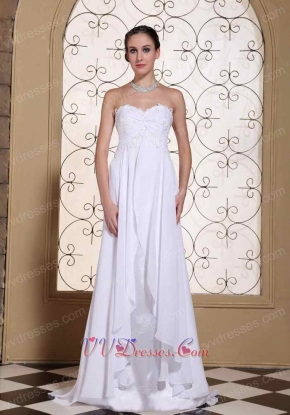 Sweetheart Lace Up Back Floor Length White Chiffon Gathering Evening Dress