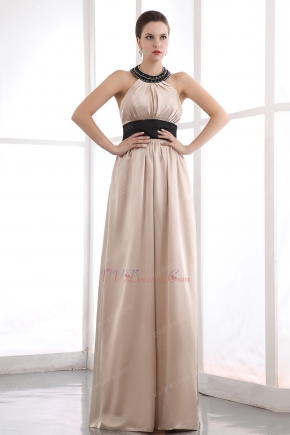 Beautiful Halter Black Belt Champagne Women Evening Wear