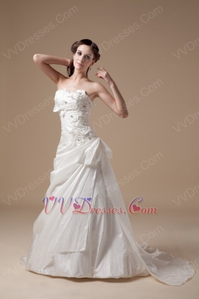 Cute Sleeves Ivory Aline Taffeta Wedding Dress For Bride