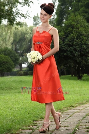 Wholesale Spaghetti Straps Tea Length Orange Red Prom Dress