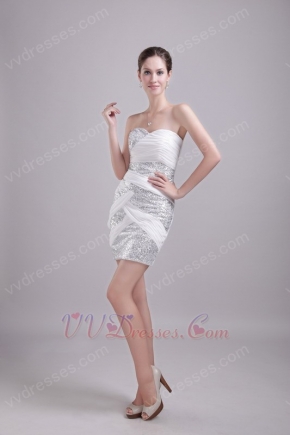 Sweetheart Mini-length White Short Prom Dress With Sequin Fabric