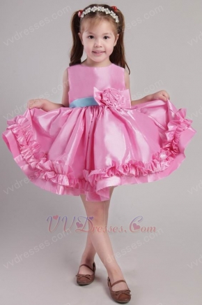 Rose Pink Princess Scoop Hand Made Flowers Little Girl Dress