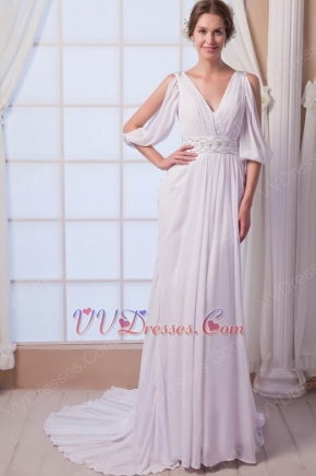 Noble V-Neck Sequin Bodice Ivoy Chiffon Wedding Gown Discount