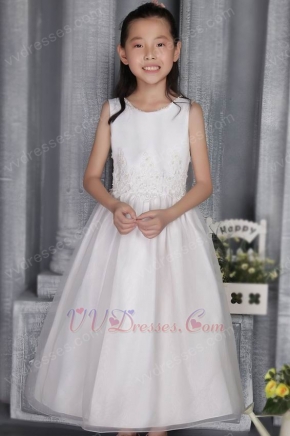 White A-line Scoop Organza Flower Girl Dress With Applique