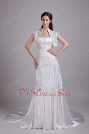 Rolled Fabric Flowers White Evening Dress With Jacket