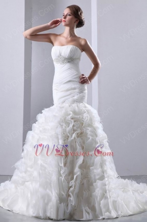 Exclusive Cascade Mermaid Fishtail Skirt Chapel Wedding Dress