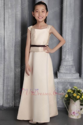 Champagne Column Square Floor-length Satin Appliques Flower Girl Dress