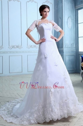 Beautiful Appliqued Bottom Chapel Bridal Dress With Appliqued Jacket