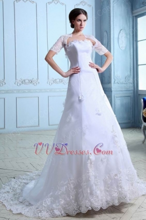 Beautiful Appliqued Bottom Chapel Bridal Dress With Appliqued Jacket