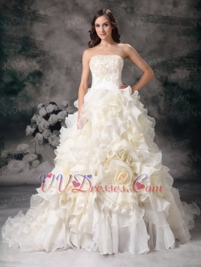 Beautiful Strapless Ruffled Puffy Ivory Wedding Dress Low Price