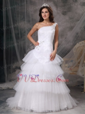 Beautiful One Shoulder Layers Wedding Dress One Shoulder Low Price