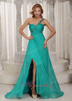 Single Left Strap Turquoise Slit Prom Graduation Dress In New York