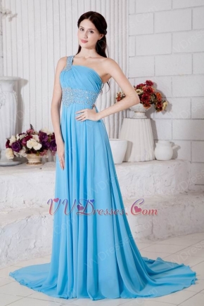 One Shoulder Cross Back Aqua Chiffon Women In Party Prom Dress