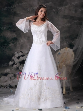 Gorgeous Square Embroidery Wedding Dress With Long Sleeves Low Price