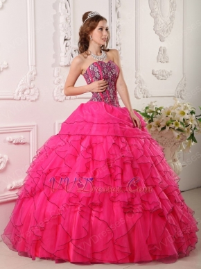Top Designer Ruffled Skirt Deep Pink Quinceanera Dress