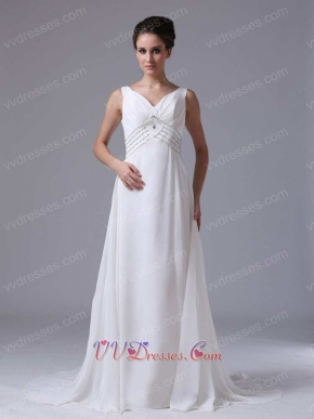 Empire Beaded Decorate Waist V-Neck Chiffon Mother Formal Dress