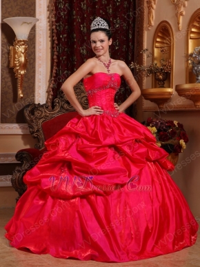 Strapless Bubble Floor-length Scarlet Taffeta Quinceanera Dress