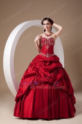 Embroidered Wine Red Floor-length Skirt Prom Ball Gown