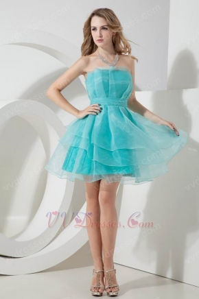 Simple Strapless Layers Turquoise Organza Graduation Dress