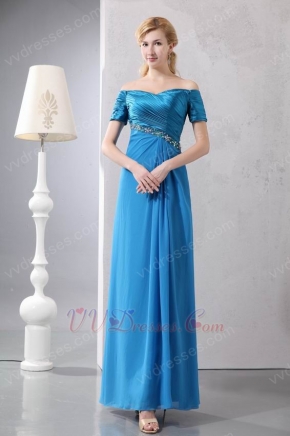 Designer Short Sleeves Azure Dress For Mother Of The Bride