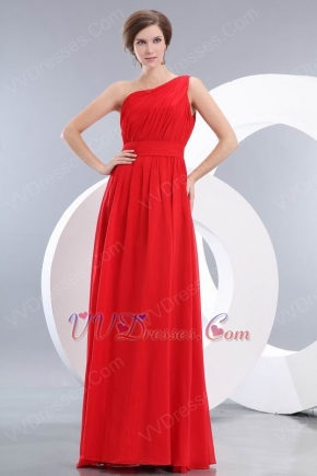 One Shoulder Ruched A-line Red Chiffon Evening Dress