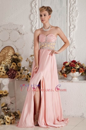 Cheap Sweetheart A-line Pink Chiffon Skirt With Side Split Prom Gowns