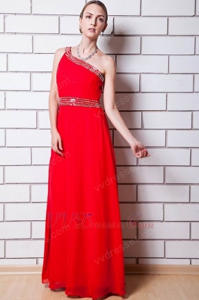 Designer One Shoulder Scarlet Chiffon Dress For Prom Party Online