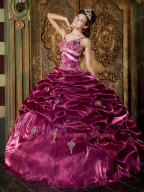 Hot Sell Spaghetti Straps Bubble Floor-length Bugundy Quinceanera Dress