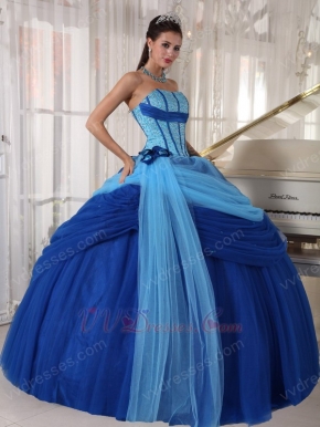 Strapless Beaded Floor Length Muliti Blue Dress For Quinceanera Prom