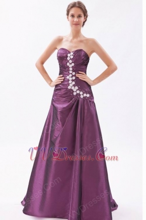 Strapless Beaded Medium Orchid Taffeta Evening Dress