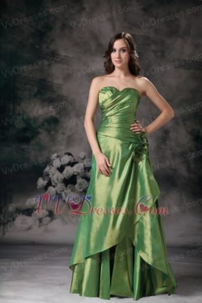 Grass Green Taffeta Prom Dress With Hand Made Flowers Waistline Inexpensive