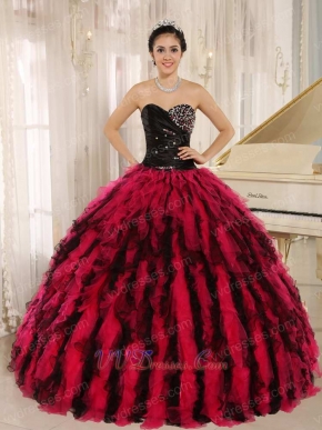 Black and Hot Pink Circular Ruffles Puffy Quinceanera Gown Wear Petticoat