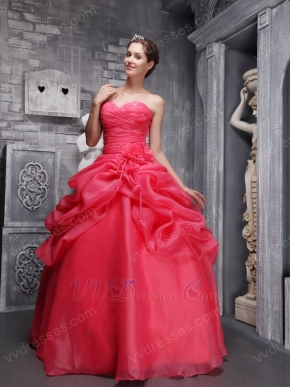 Coral Pink Ball Gown 15th Quinceanera Dress With Handmade Flower