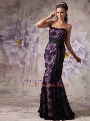 Strapless Mermaid Black Lace Prom Dress With Bowknot Design