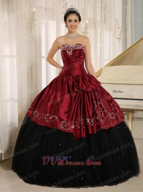 Wine Red And Black Sample Quinceanera Dress Silver Embroidery