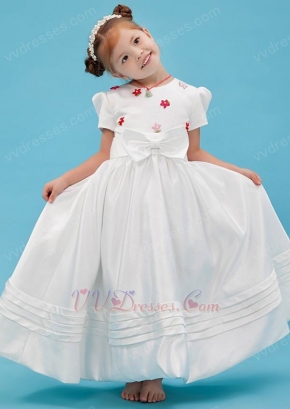 Cheap Jeweo Cap Short Sleeves Appliques Stars Bow Flower Girl Dress