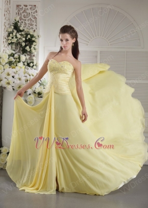 Beaded Sweetheart Yellow Chiffon Designer Prom Dress With Split