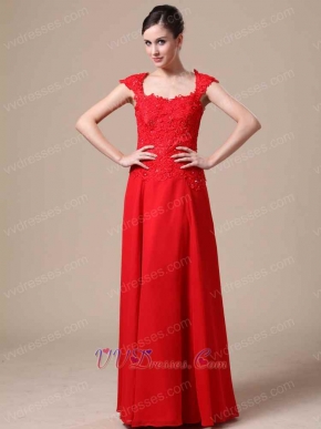 Square Neck Lace Bodice Floor Length Red Military Prom Dress Custom Fit