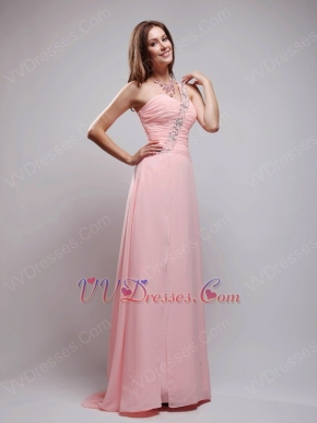 Pearl Pink Chiffon A Evening Dress With One Shoulder Skirt