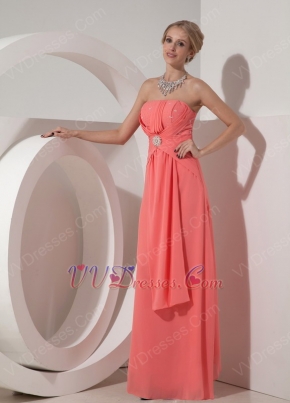 Watermelon Chiffon 2014 Prom Dress With Beading Emberllish